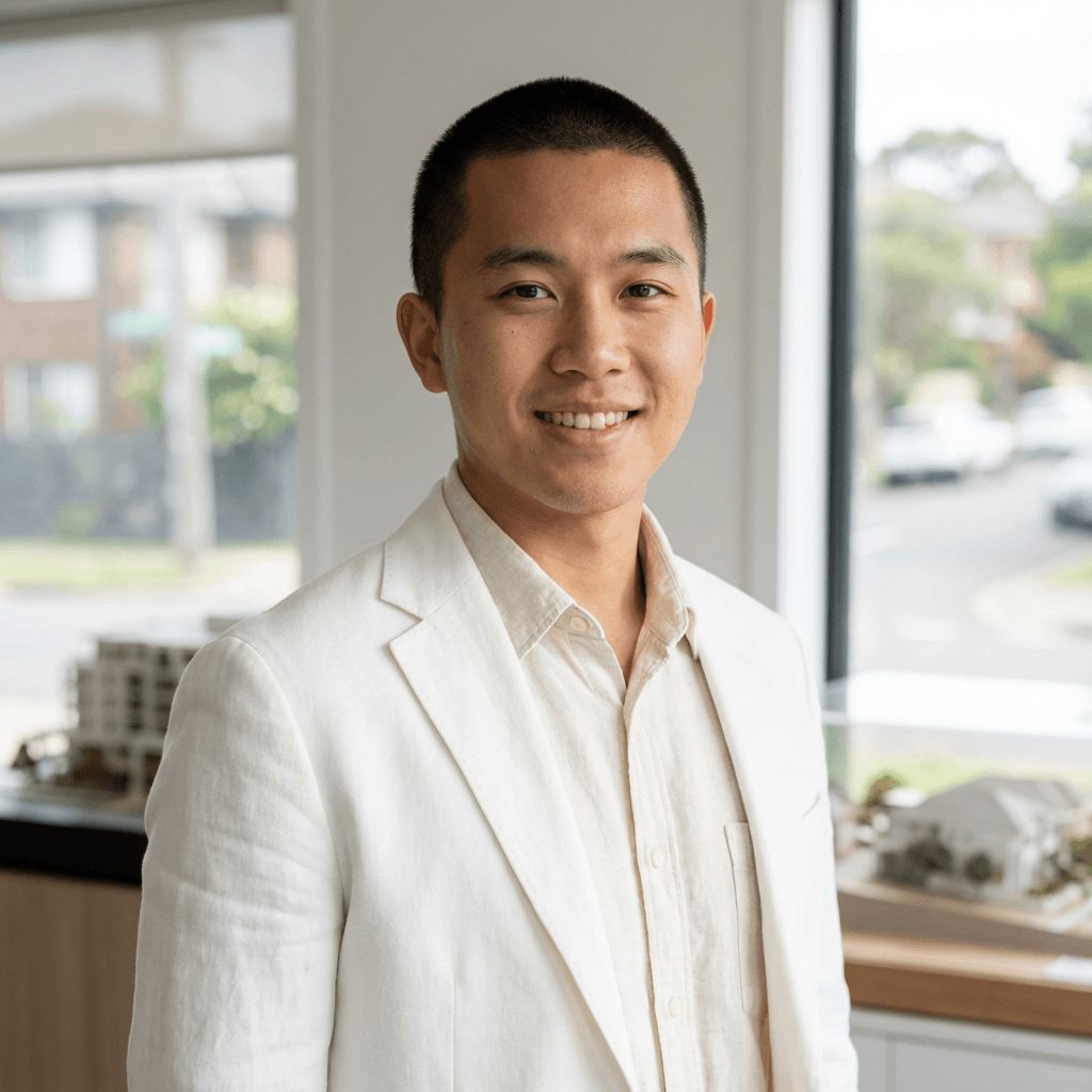 David L., an East Asian man in his early 30s, smiling in a casual setting
