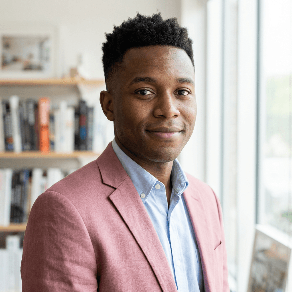 James P., a Black man in his late 20s, friendly and approachable